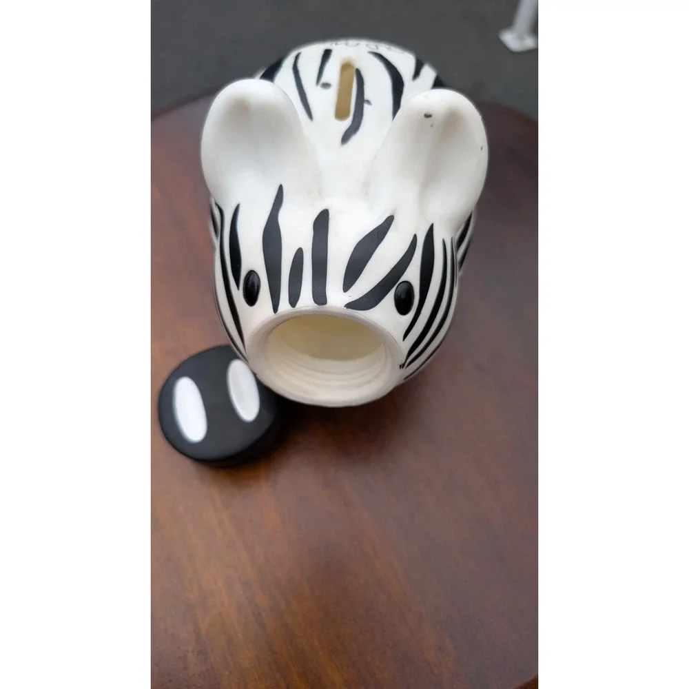 Collectible Old Navy Piggy Bank 2004 Zebra Striped Pig Black White PVC
